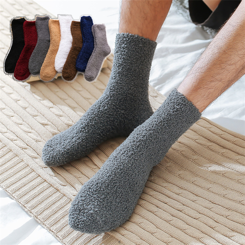 Mens Soft Fluffy Coral Fleece Home Bed Floor Socks Winter Thick Warm ...