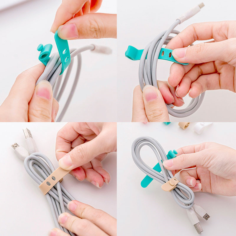 4X Reusable Silicone Strap Hook Loop Cable Cord Wire Wrap Tie Tidy