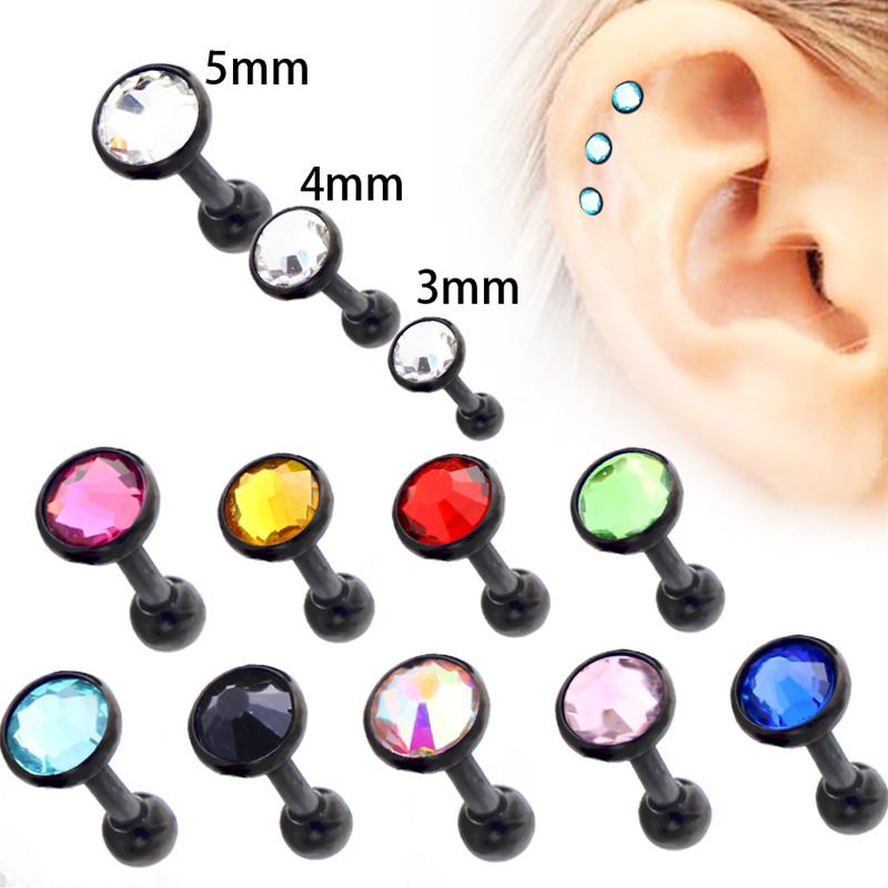 6pc / Set Surgical Steel Colorful Gem Ear Piercing Cartilage Tragus ...