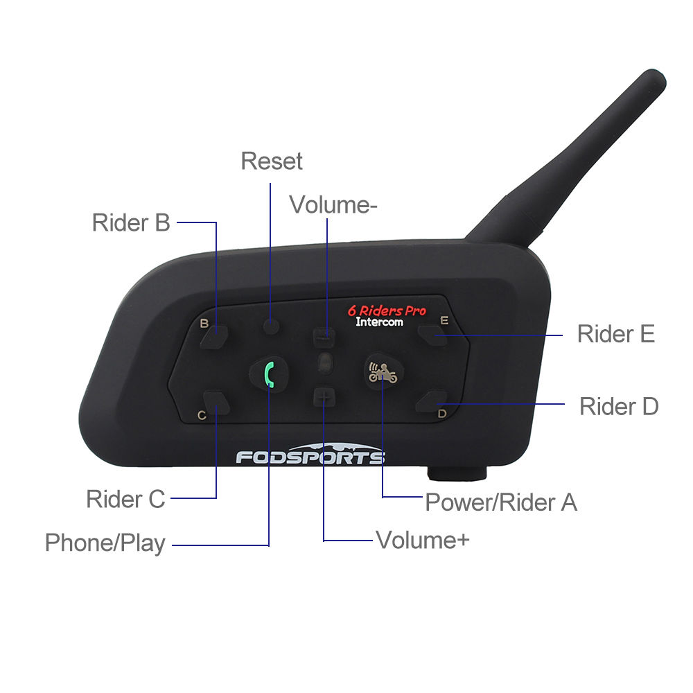 V6 1200M Intercom Motorcycle Helmet Headset Bluetooth Moto Interphone 6