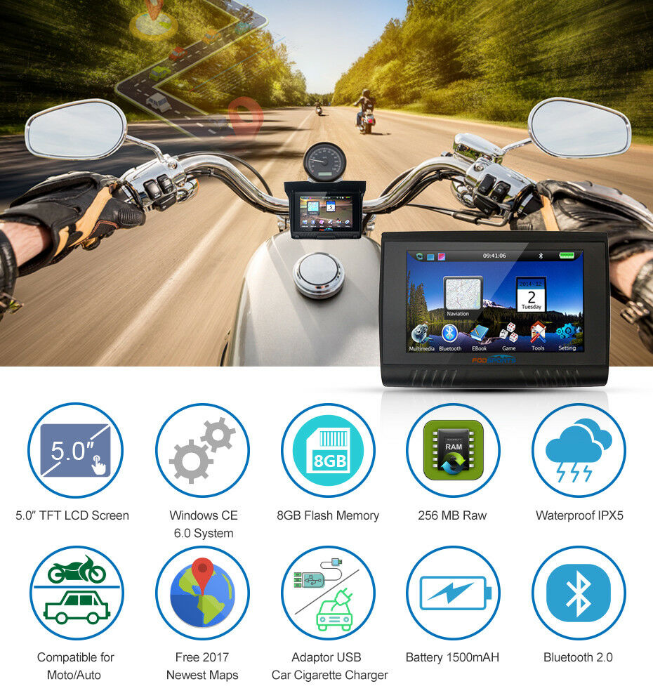 5‘’ Motorcycle GPS Navigator Motorbike Navigation Car SAT NAV AU Map