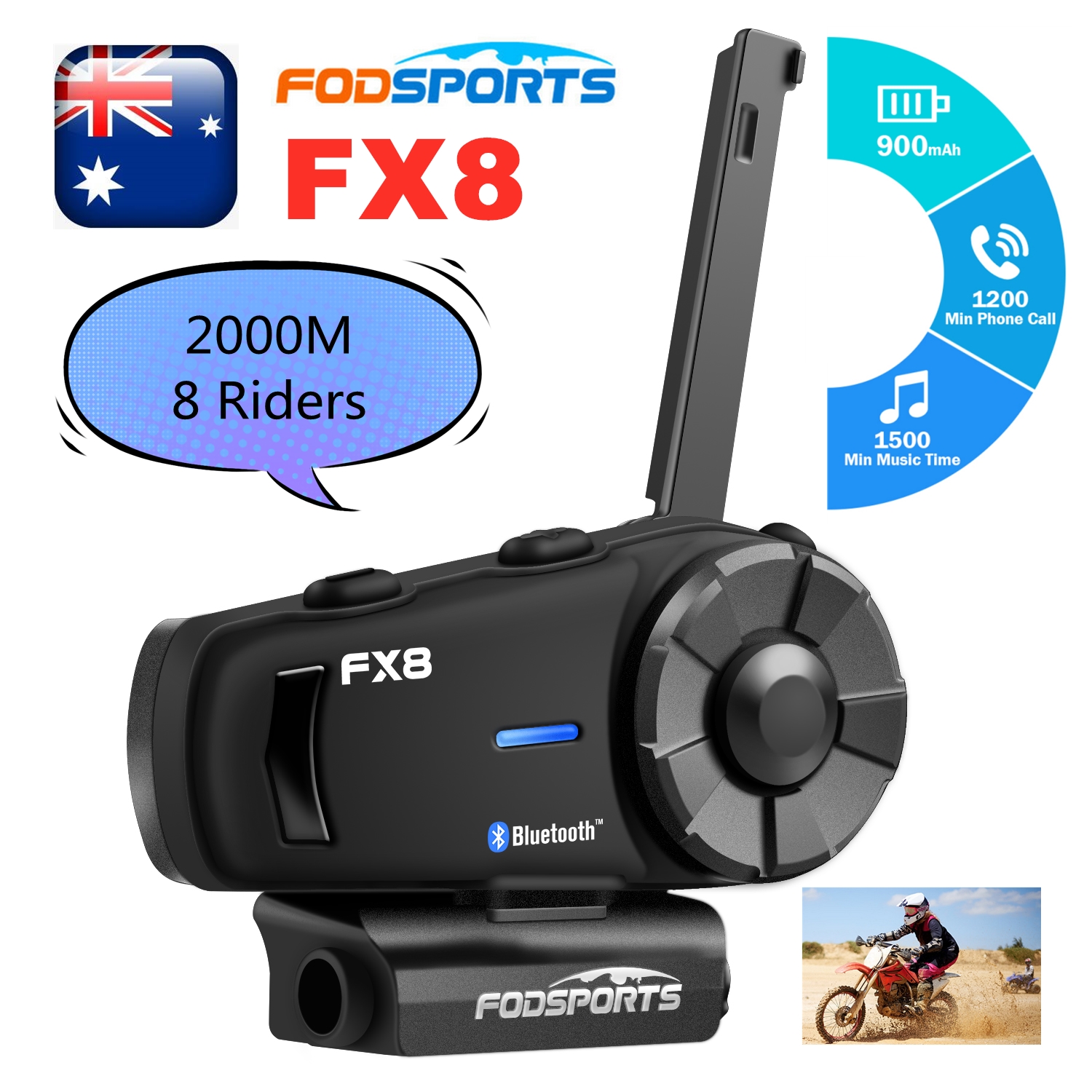 Fodsports FX8 Motorcycle 2KM Bluetooth Helmet Headset FM 8Rider Speaker eBay