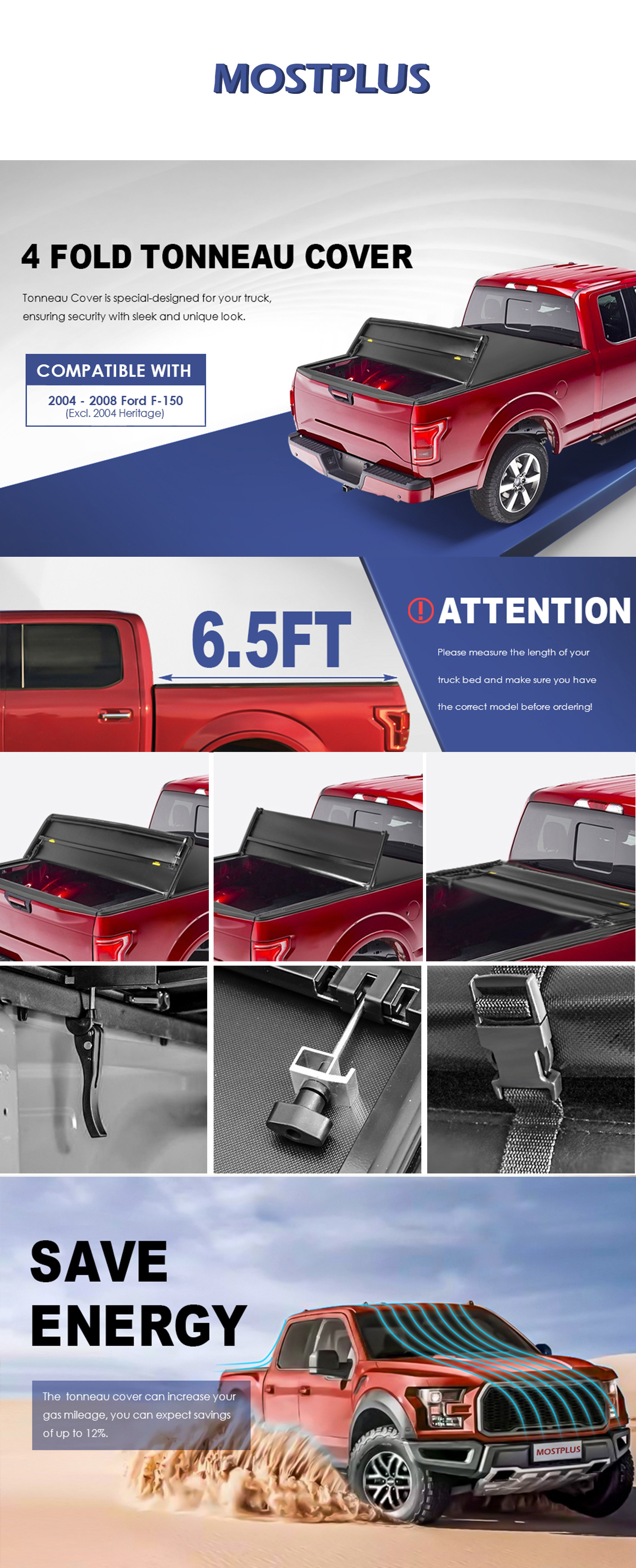 length of f150 crew cab 5 5 bed on 4 Fold 6 5ft Soft Black Truck Bed Tonneau Cover W Led Bulb For 04 08 Ford F150 Ebay
