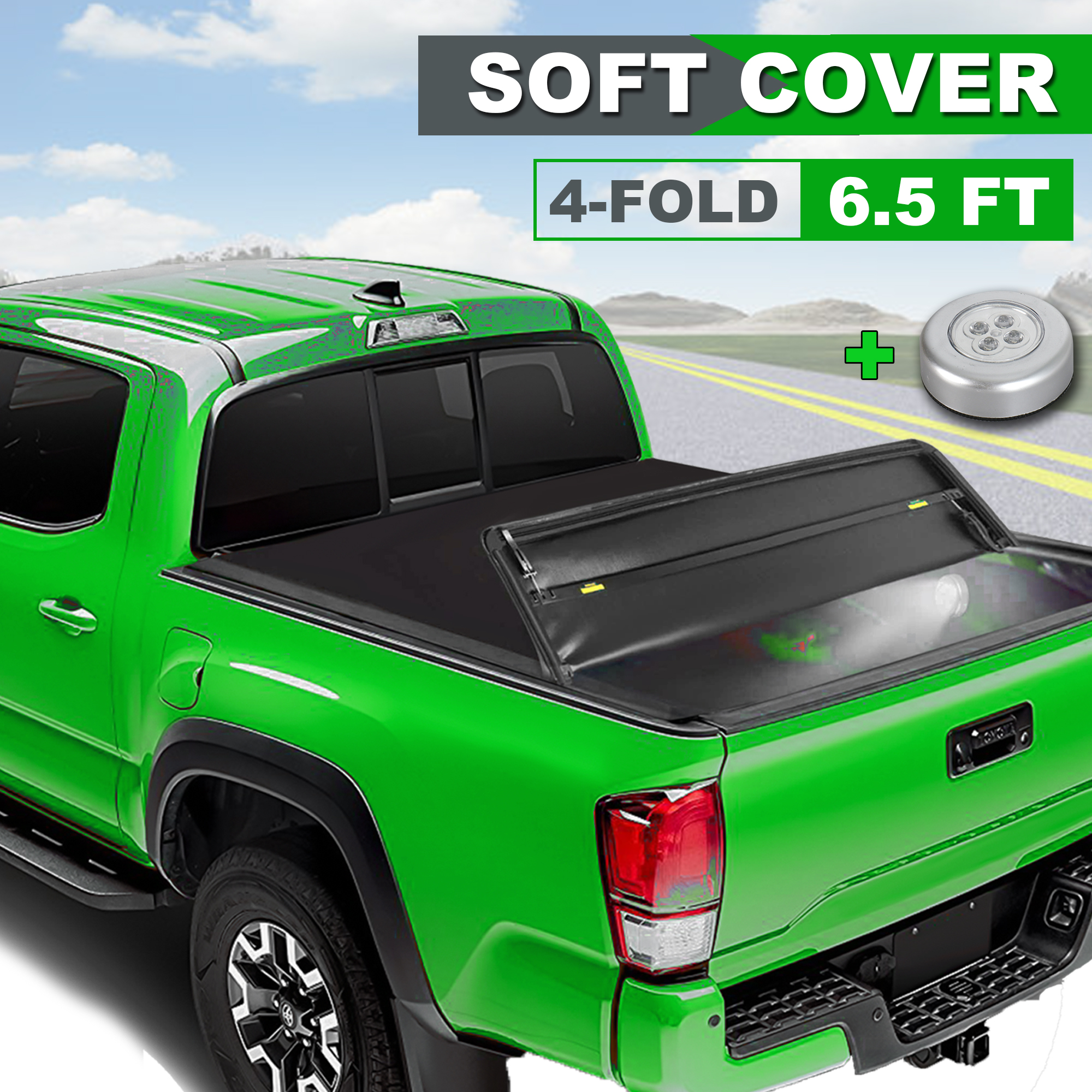 6.5FT 4Fold Soft Truck Bed Tonneau Cover For 20142021 Toyota Tundra w/LED eBay