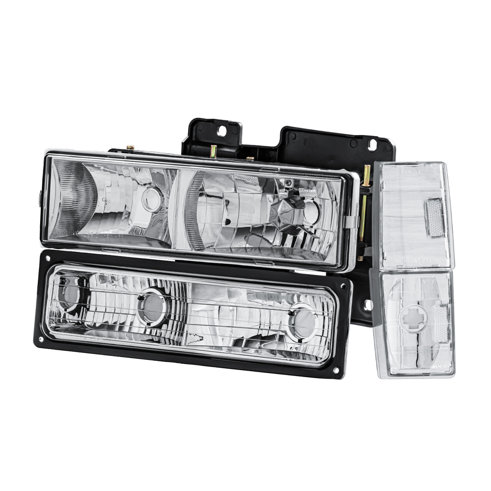 8PC Chrome Headlight & Corner Lamp Set For 88‑93 Chevy C/K C10 Pickup – Halogen, DOT/SAE Certified
