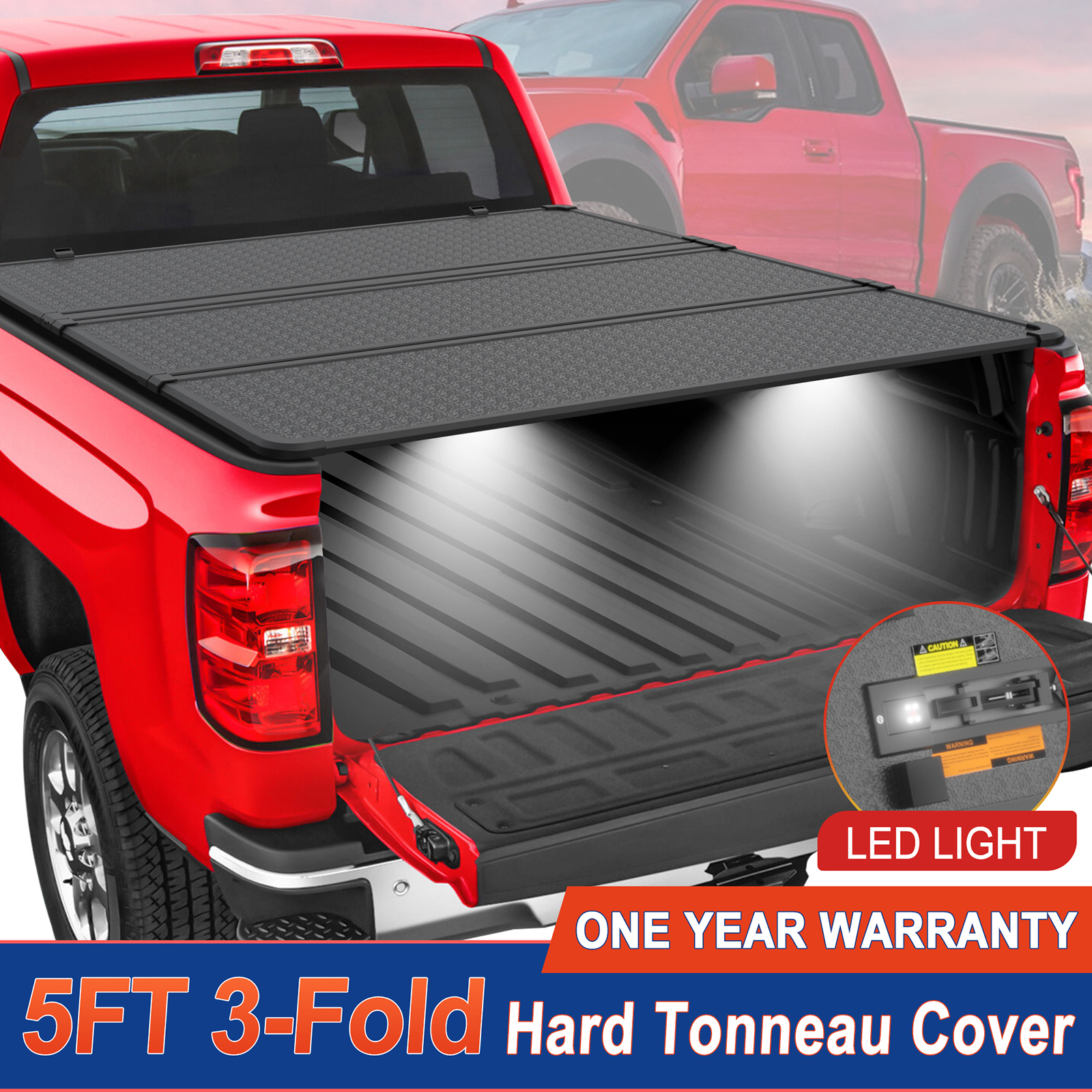 GEARZAAR Hard Tri-Fold Tonneau Cover For 2005-2025 Toyota Tacoma 5ft Bed – Black Aluminum