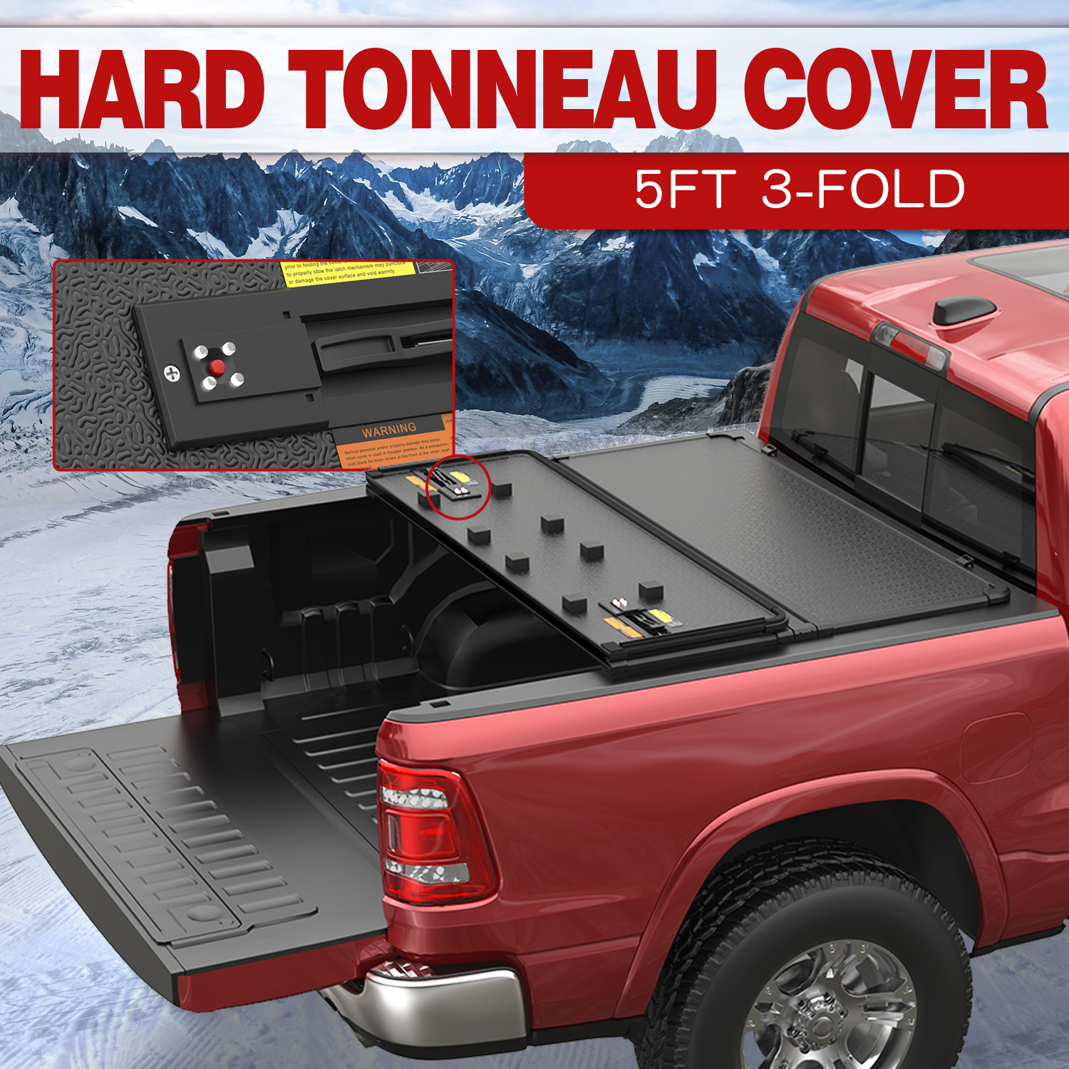 New 3-Fold 5FT Hard Tonneau Cover For 2016-2023 Toyota Tacoma