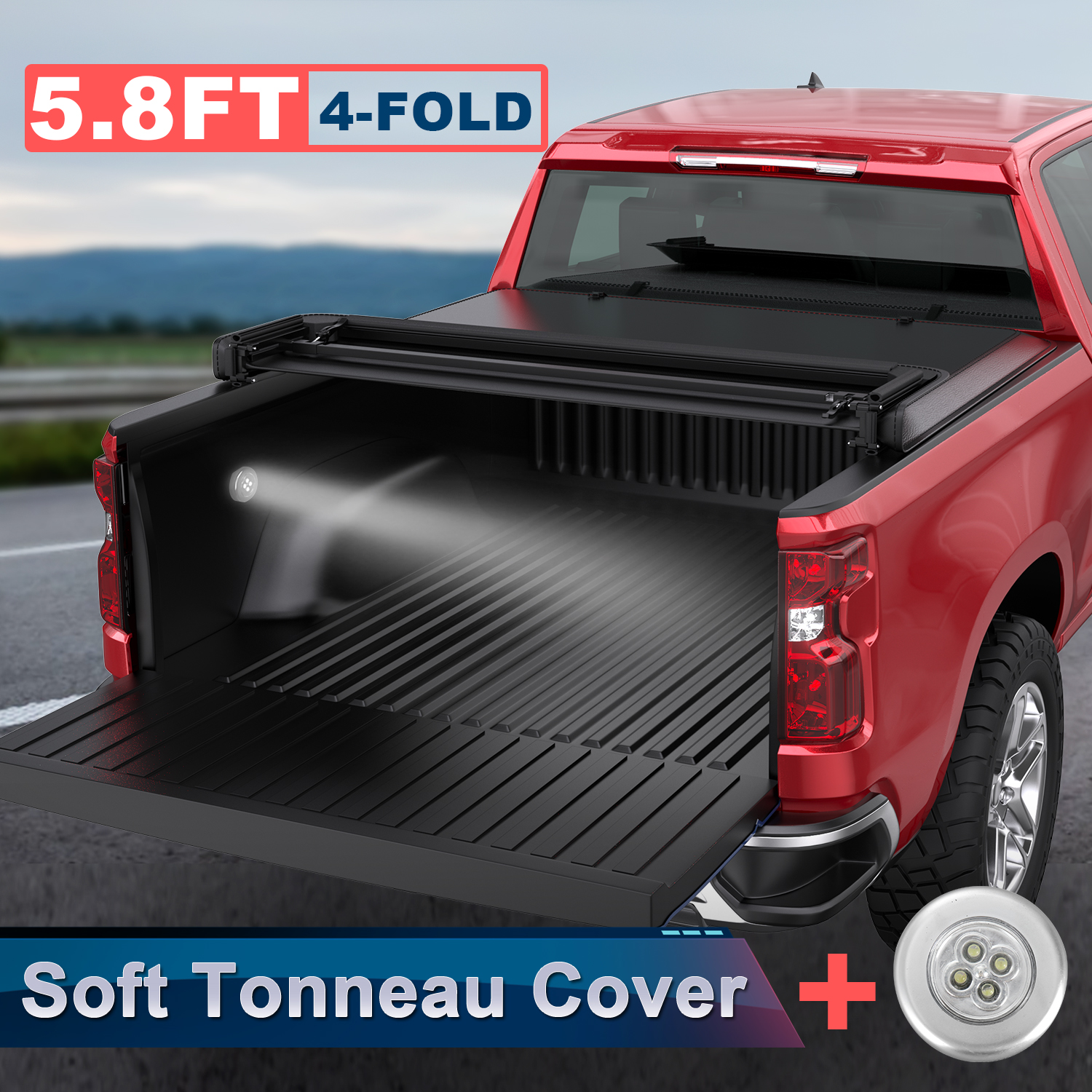 5.8FT 4-Fold Soft Tonneau Cover – For 2007-2013 Chevy Silverado / GMC Sierra 1500