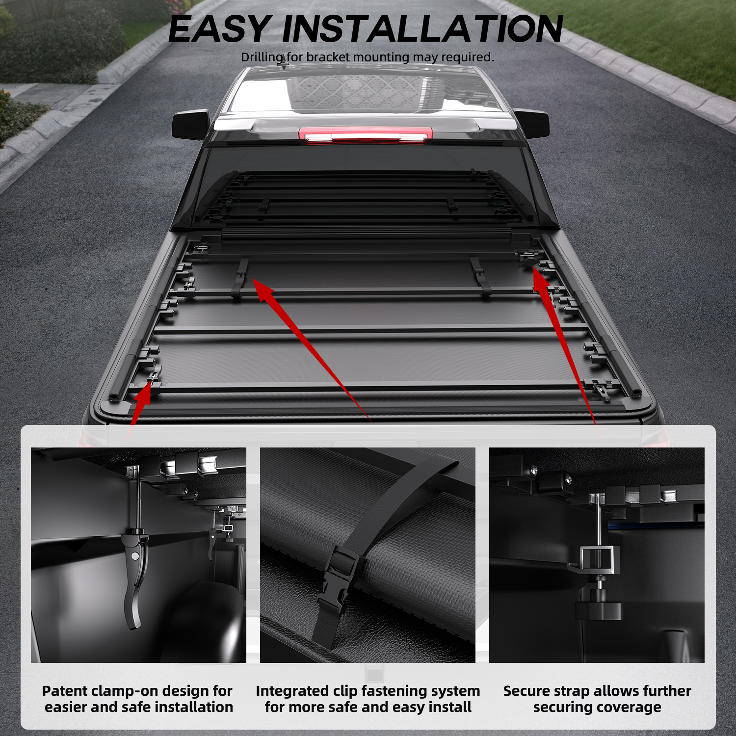 Kikito Professional FRP Hard Tri-Fold Truck Bed Tonneau Cover For 2007-2025 Silverado Sierra 1500 With 6.6ft (78.8-78.9in) Bed