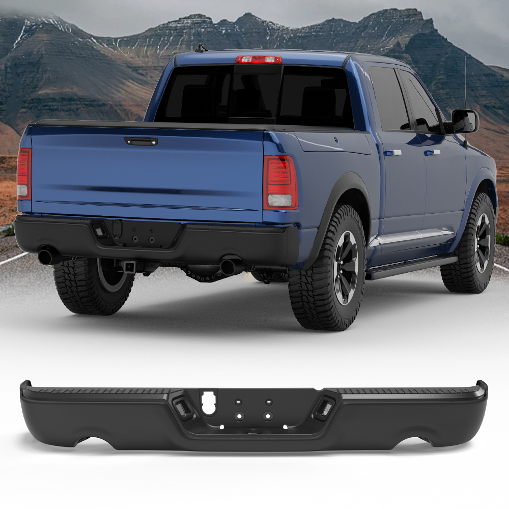 Black Rear Bumper For 2009-2018 Dodge Ram 1500 w/ Dual Exhaust w/o 