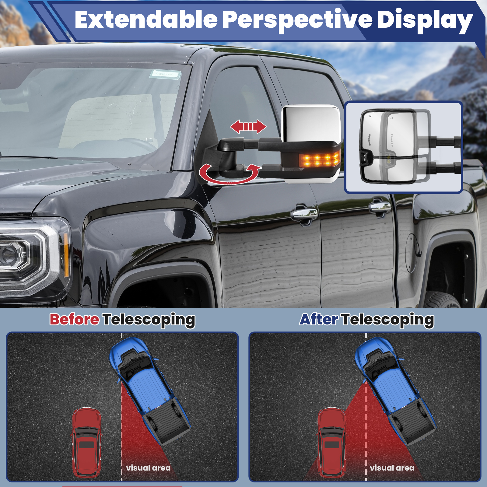 Power Heated Tow Mirrors For Chevy Silverado & GMC Sierra 2014-2018 - Chrome W/Signals
