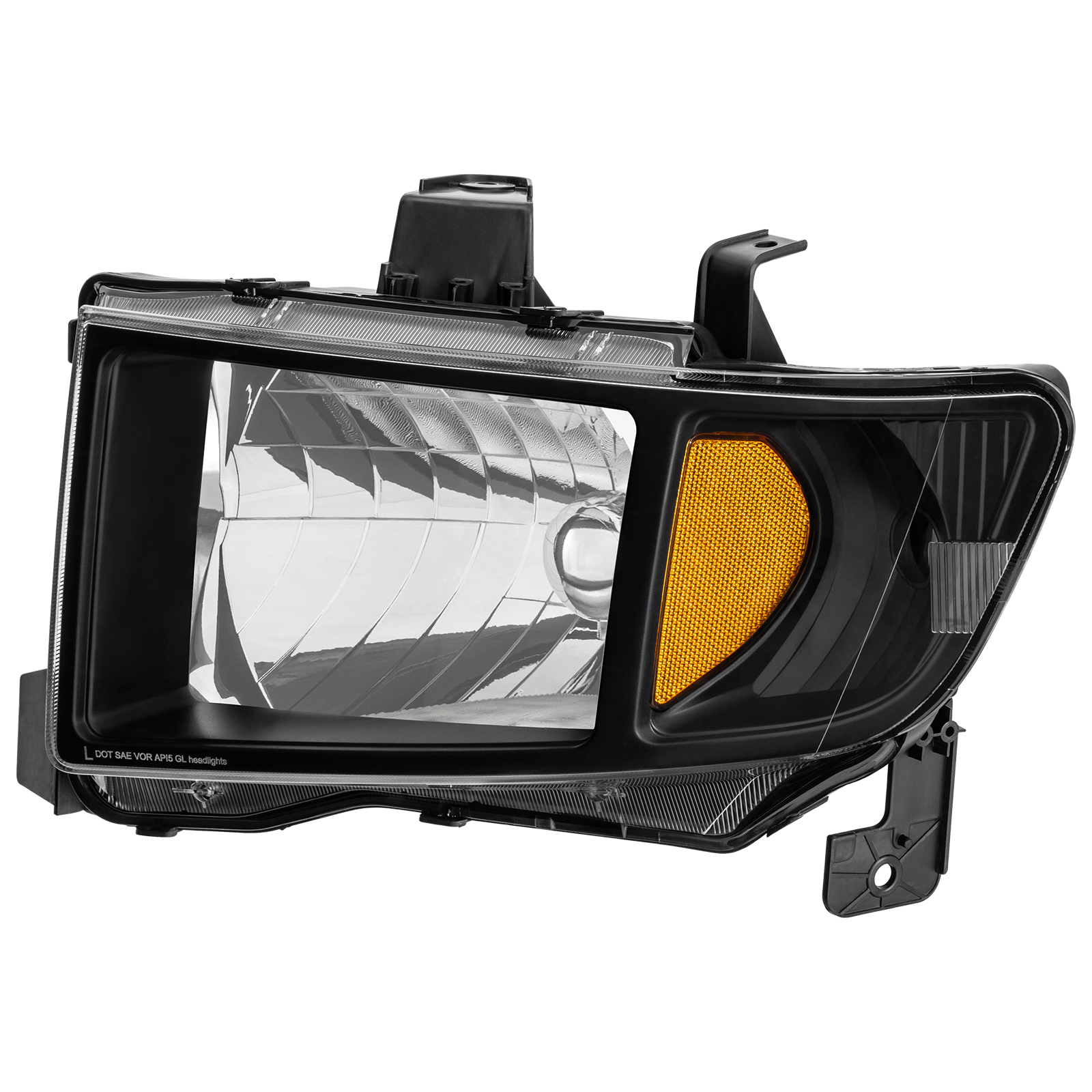 Pair Of Black Housing Headlights With Amber Corner For 2006-2014 Honda Ridgeline - DOT/SAE Certified
