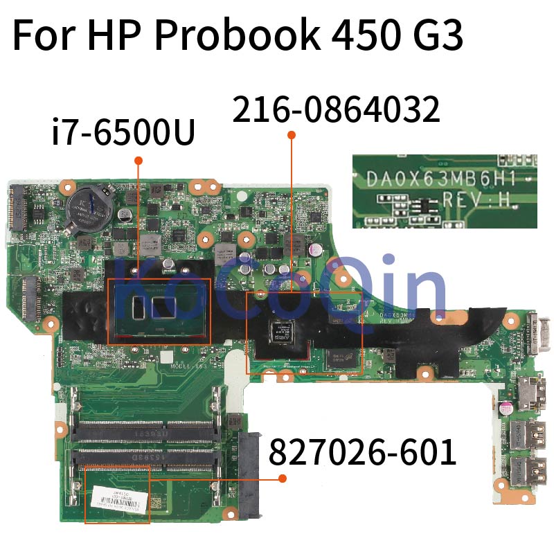 For HP Probook 450 G3 I7-6500U Motherboard DA0X63MB6H1