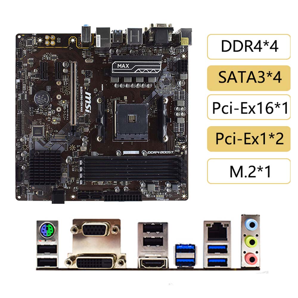 For MSI B450M PRO-VDH MAX Socket AM4 DDR4 +DVI+VGA 1×M.2