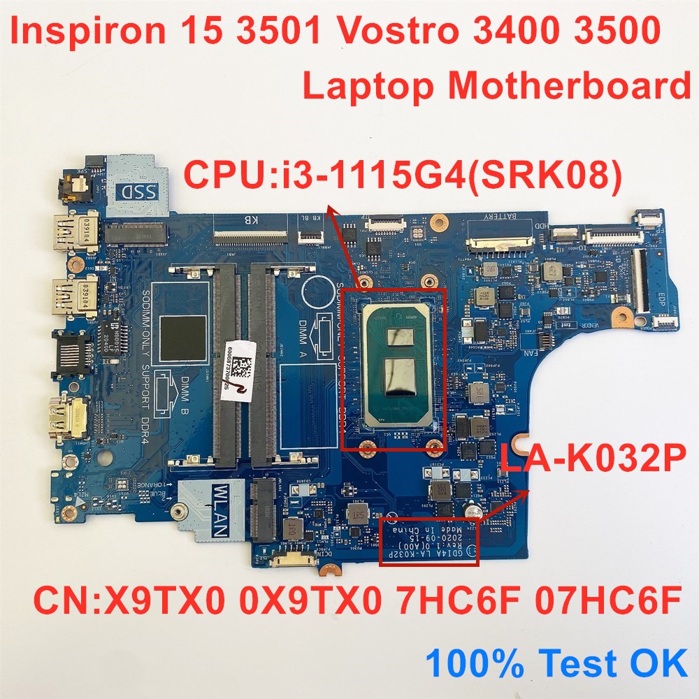 バ*グ様 DELL Inspiron 3501 ジャンク品 For Dell Inspiron 15 3501 i3-1115G4 LA-K032P 07HC6F/ 0X9TX0 Laptop
