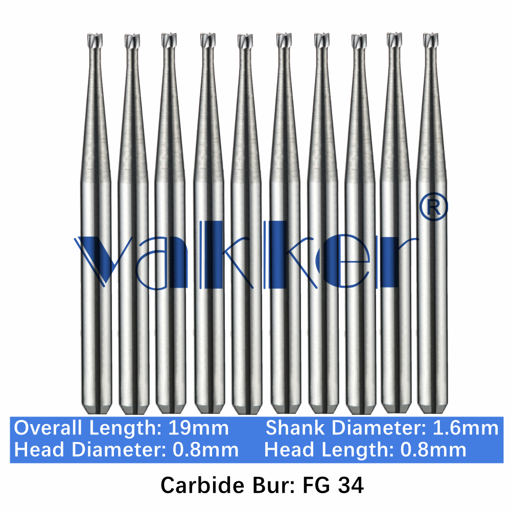 10-100pcs FG 34 Dental Carbide Burs Friction Grip Inverted Cone Burs High Speed