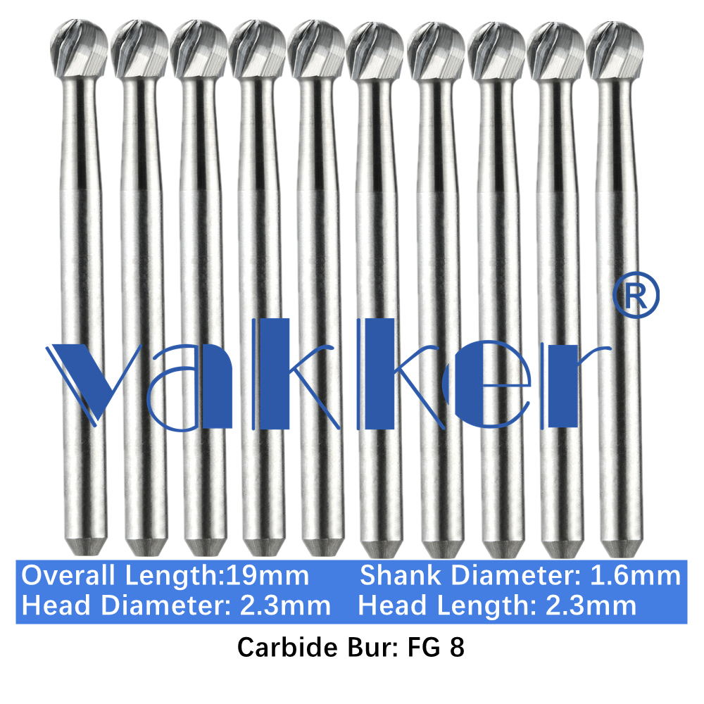10-100pcs FG 8 Dental Round Carbide Burs Friction Grip Drill Bits for High Speed