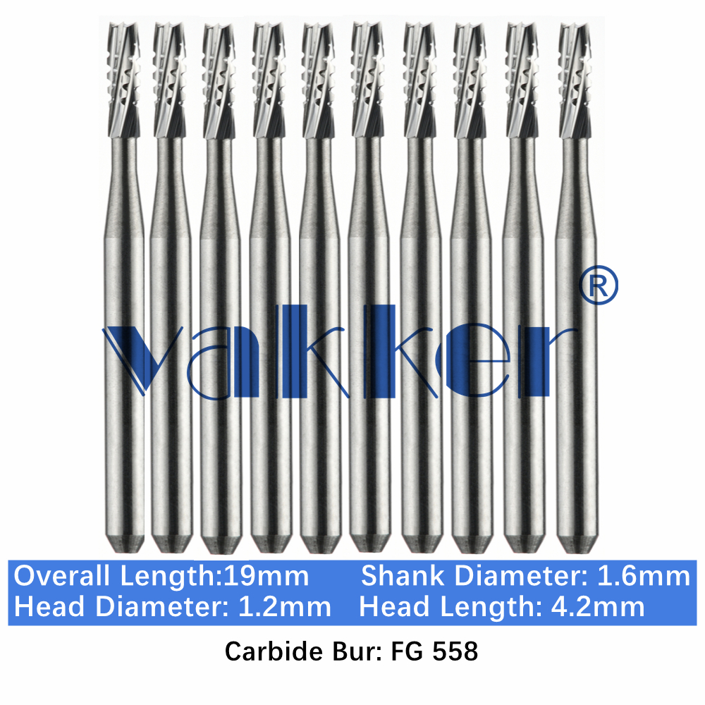 10-100pcs FG 558 Dental Carbide Burs 19mm FG Straight Fissure Bur for High Speed