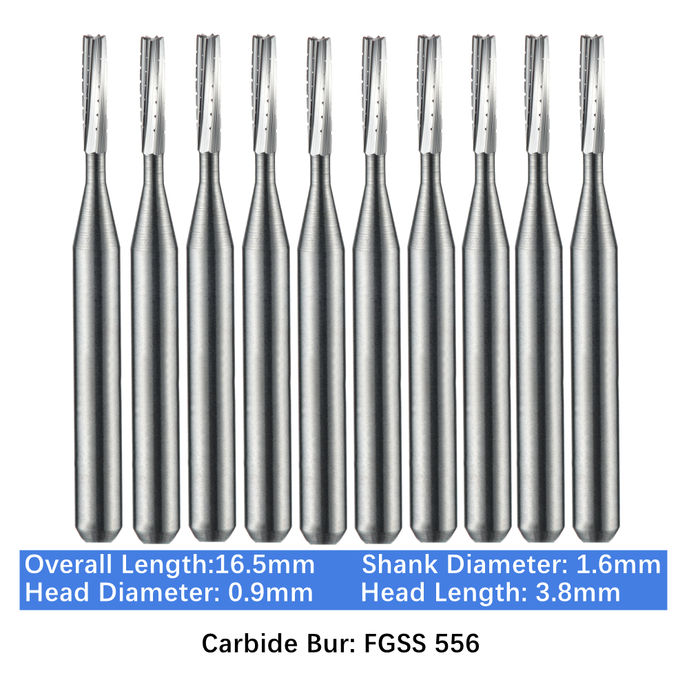 10-100pc FGSS 556 Dental FG Carbide Burs Short Shank Straight Flat End Cross-Cut