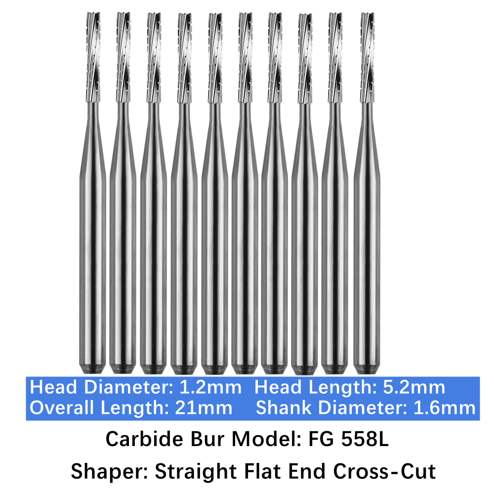 10-100pcs FG 558L Dental Carbide Burs Straight Fissure Friction Grip Long Shank