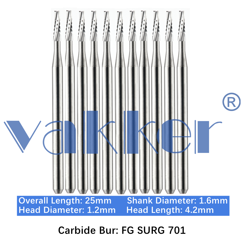10-100pcs Dental FG Surgical Carbide Burs FG SURG 701 Taper Flat End Cross-Cut