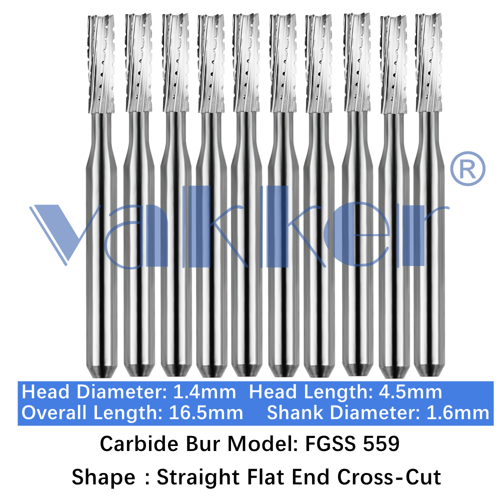 10-100pcs FGSS 559 Dental Carbide Burs Short Shank Straight Flat End Cross-Cut