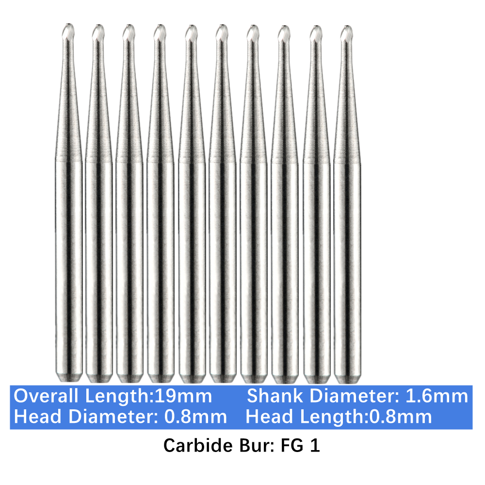 10-100pcs FG 1 Dental Round Carbide Burs Friction Grip Drill Bits for High Speed