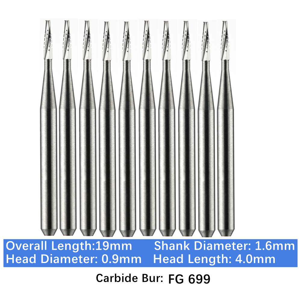 10-100Pcs Dental Carbide Burs FG 699 for High Speed Handpiece Taper Flat End