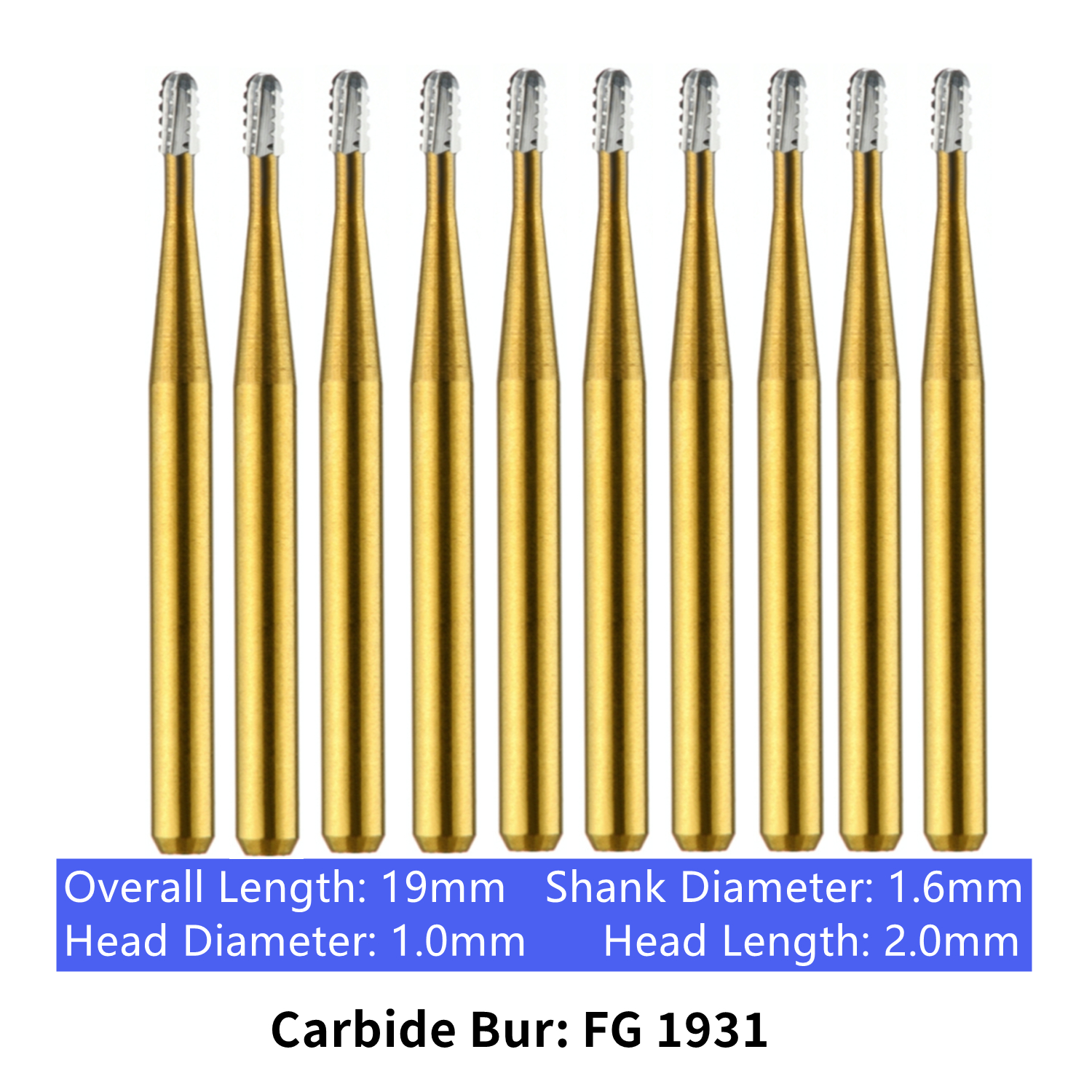 10-100pc Vakker Dental Pear Fissure Carbide Burs Friction Grip Gold Burs FG 1931