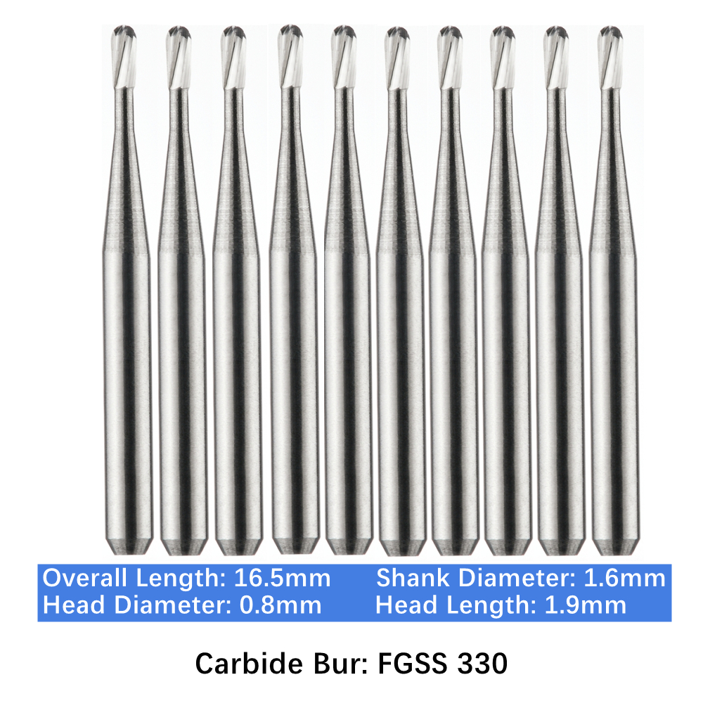 10-100pcs FGSS 330 Dental Pear Carbide Burs 16.5mm FG Short Shank Drill Bits