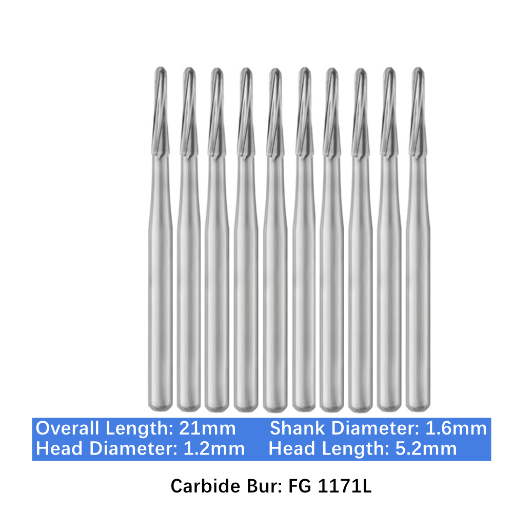 10-100pcs FG 1171L Dental Taper Carbide Burs Friction Grip Long Shank High Speed