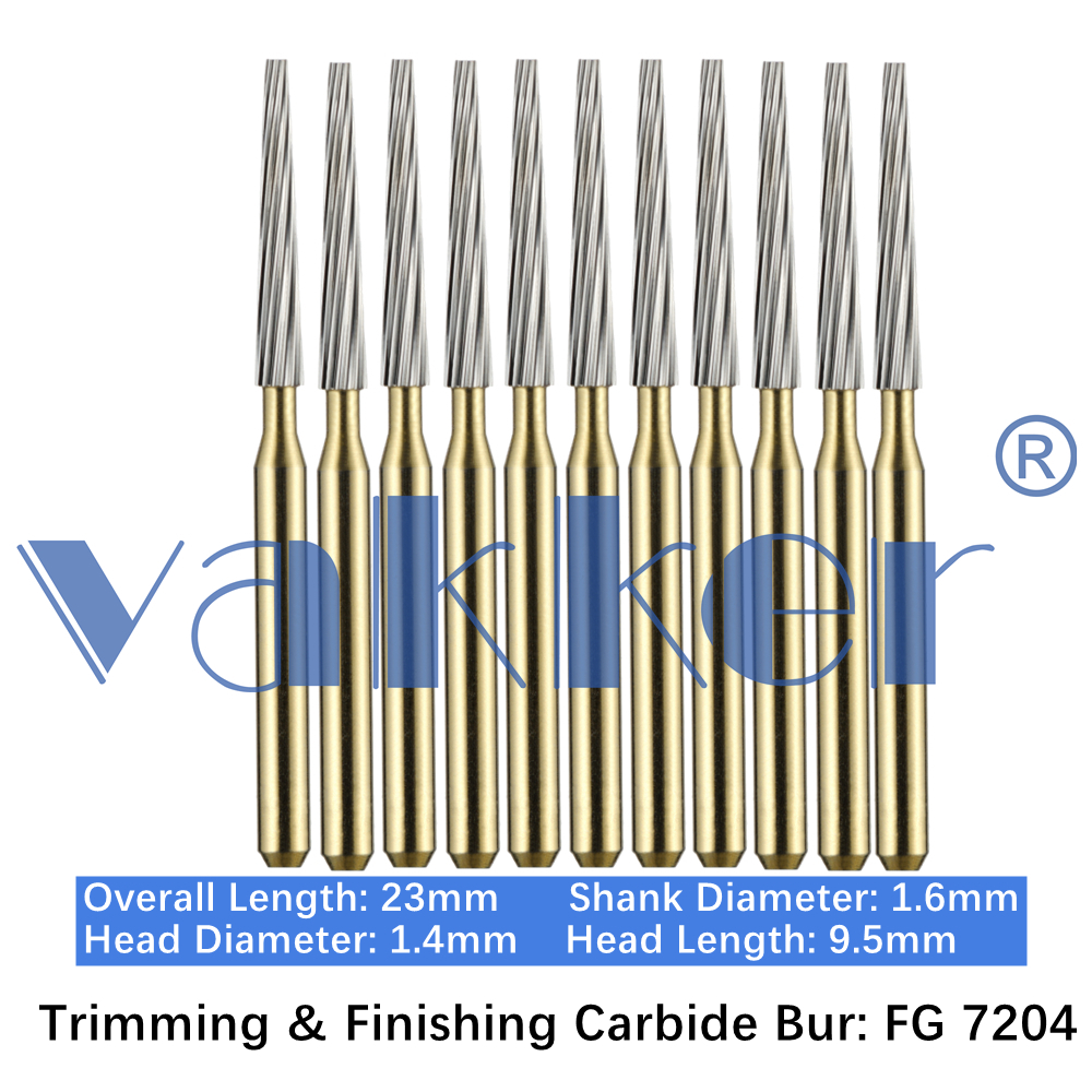 10-100pcs Dental Trimming & Finishing Gold Burs Taper Cone Carbide Burs FG 7204