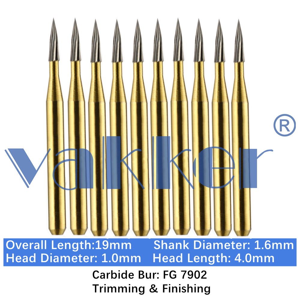 10-100pcs Dental Trimming & Finishing Gold Burs Needle Carbide Burs FG 7902