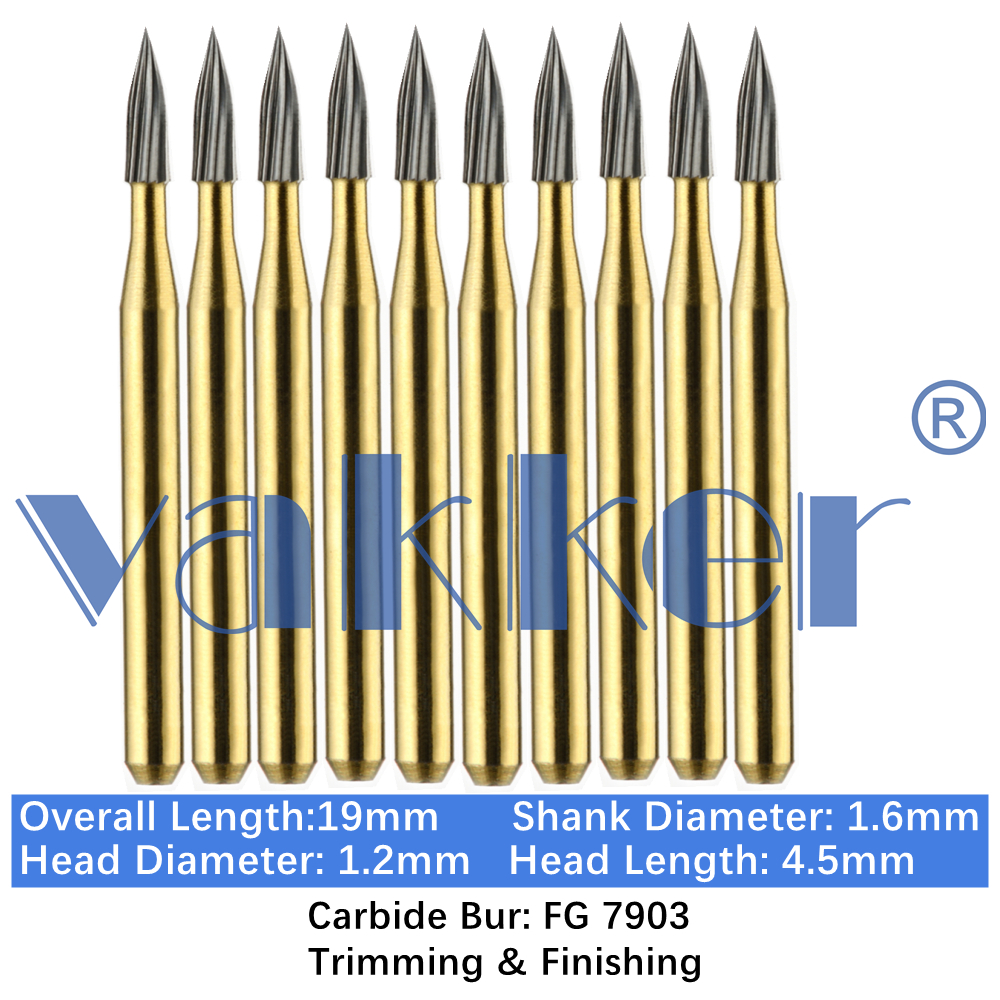 10-100pcs Dental Trimming & Finishing Gold Burs Needle Carbide Burs FG 7903