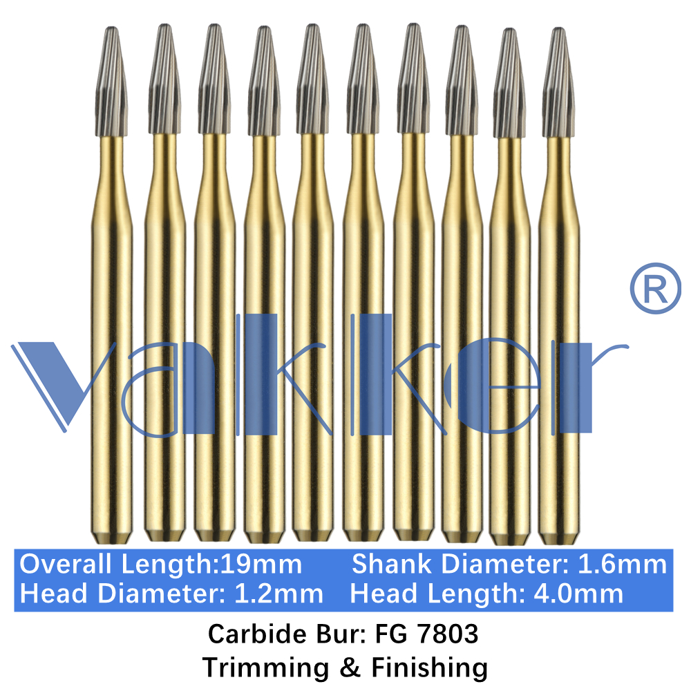 10-100pcs Dental Trimming & Finishing Gold Burs Bullet Carbide Burs FG 7803