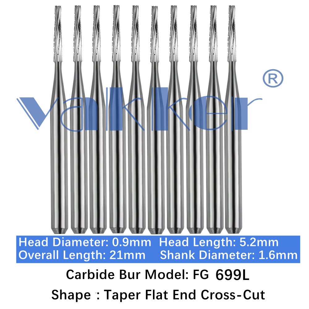 10-100pcs FG 699L Dental FG Carbide Burs Long Shank Taper Flat End Cross-Cut Bur