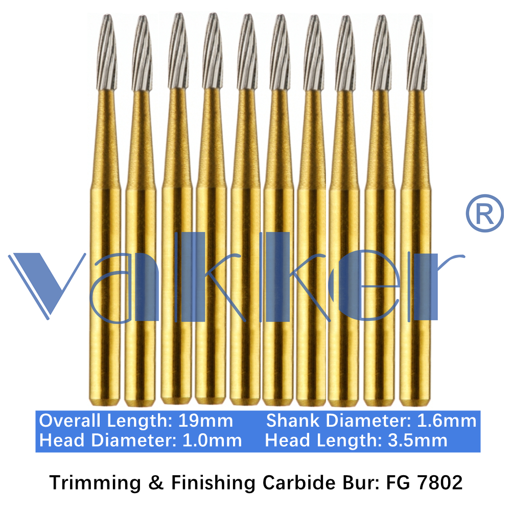 10-100pcs Dental Trimming & Finishing Gold Burs Bullet Carbide Burs FG 7802