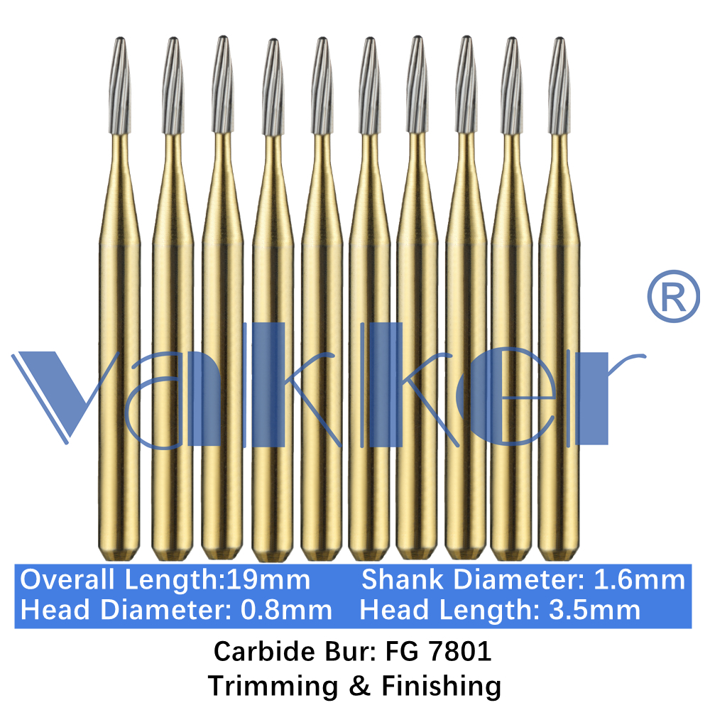 10-100pcs Dental Trimming & Finishing Gold Burs Bullet Carbide Burs FG 7801