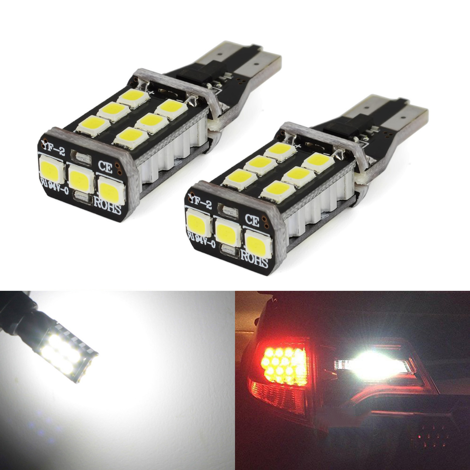 4x W16W T15 921 Rear 15 SMD LED Canbus REVERSE WHITE Lamps Light Bulbs 6000K