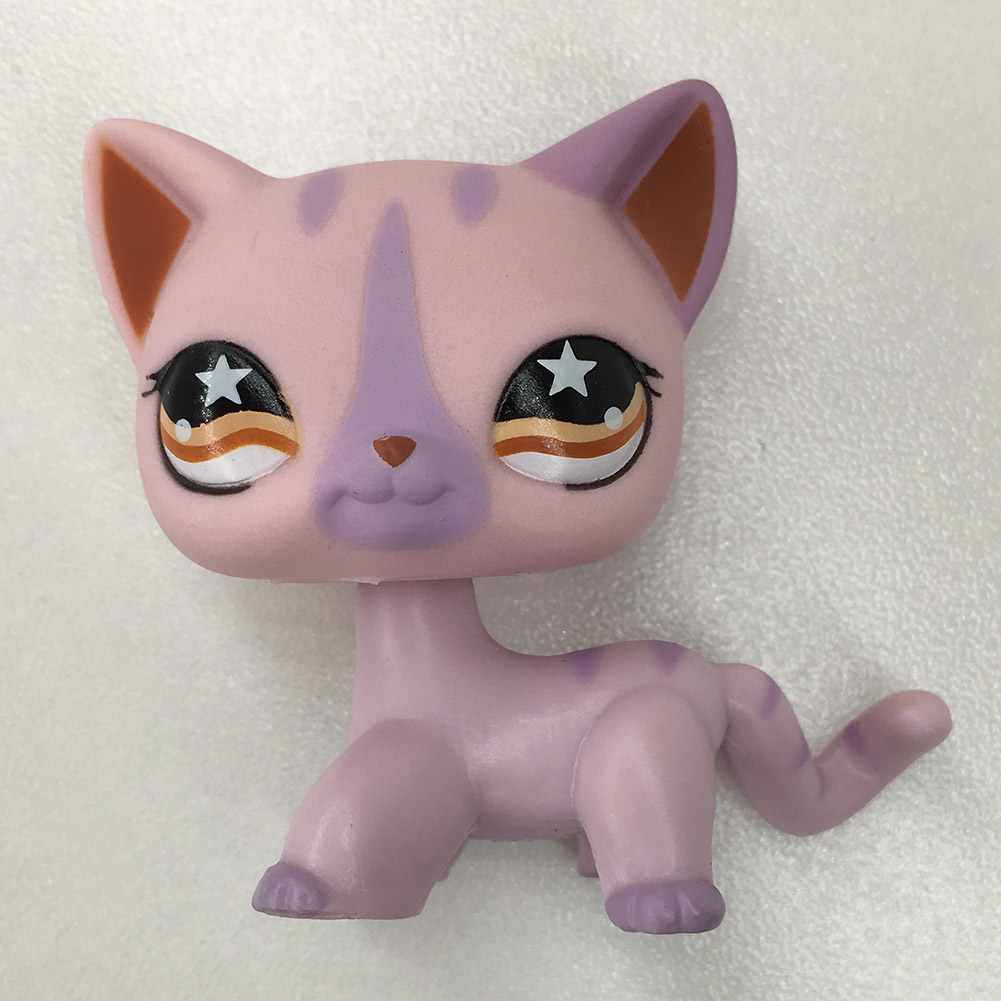 LPS 933 Orange Star Eyes Cat Littlest Pet Shop Standing Pink Purple ...