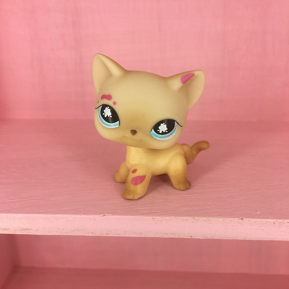 Littlest Pet Shop LPS #816 Pink Paint Splatter Cat Shorthair Blue Eyes