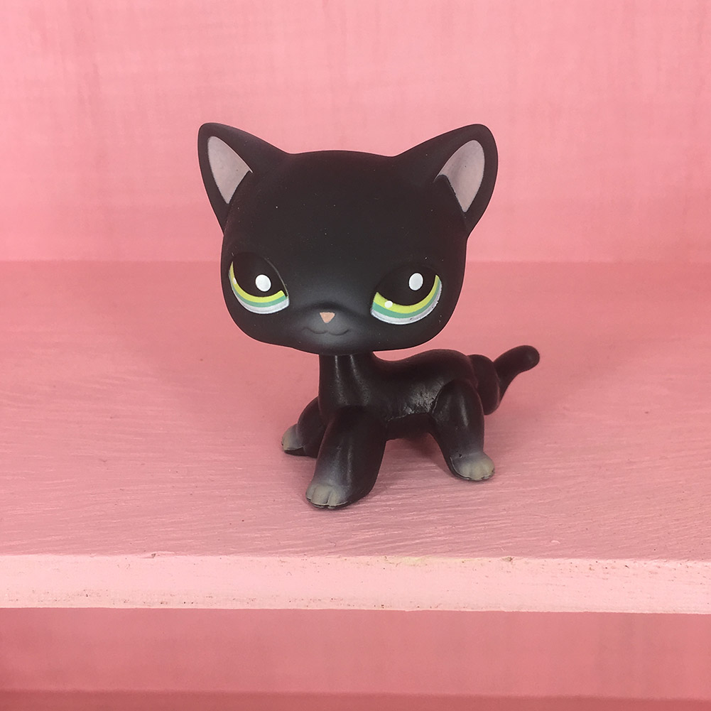 Littlest Pet Shop 994 Black Short Hair Siamese Cat Kitty Lps Green