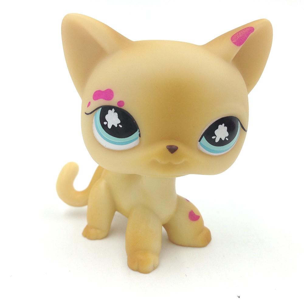 Littlest Pet Shop LPS #816 Pink Paint Splatter Cat Shorthair Blue Eyes