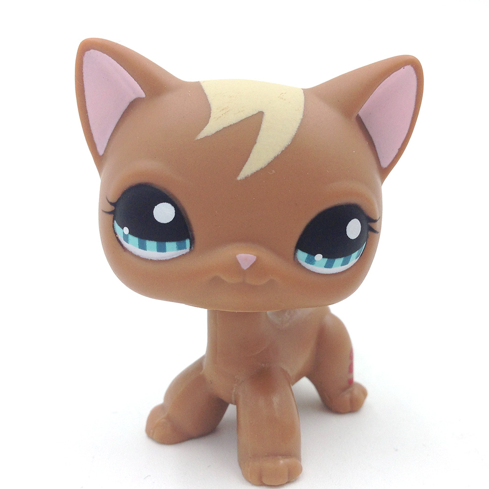 LPS#1170 Brown Shorthair Cat Littlest Pet Shop Blue Eyes Kitty Curl