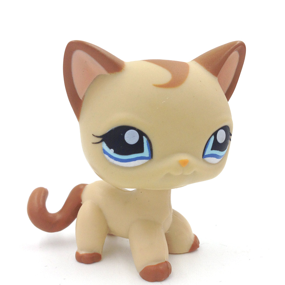 LPS#1024 Rare Brown Tan Shorthair Cat Kitty Littlest Pet Shop Blue Eyes