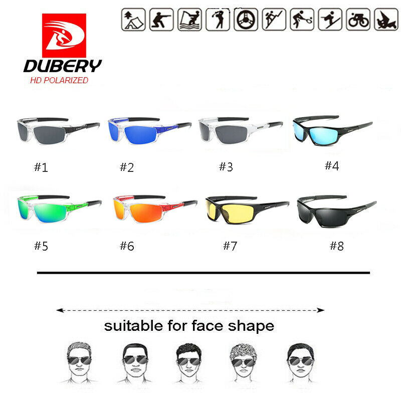 DUBERY Sport Polarized Sunglasses Outdoor Riding Fishing Square Eyewear Glasses