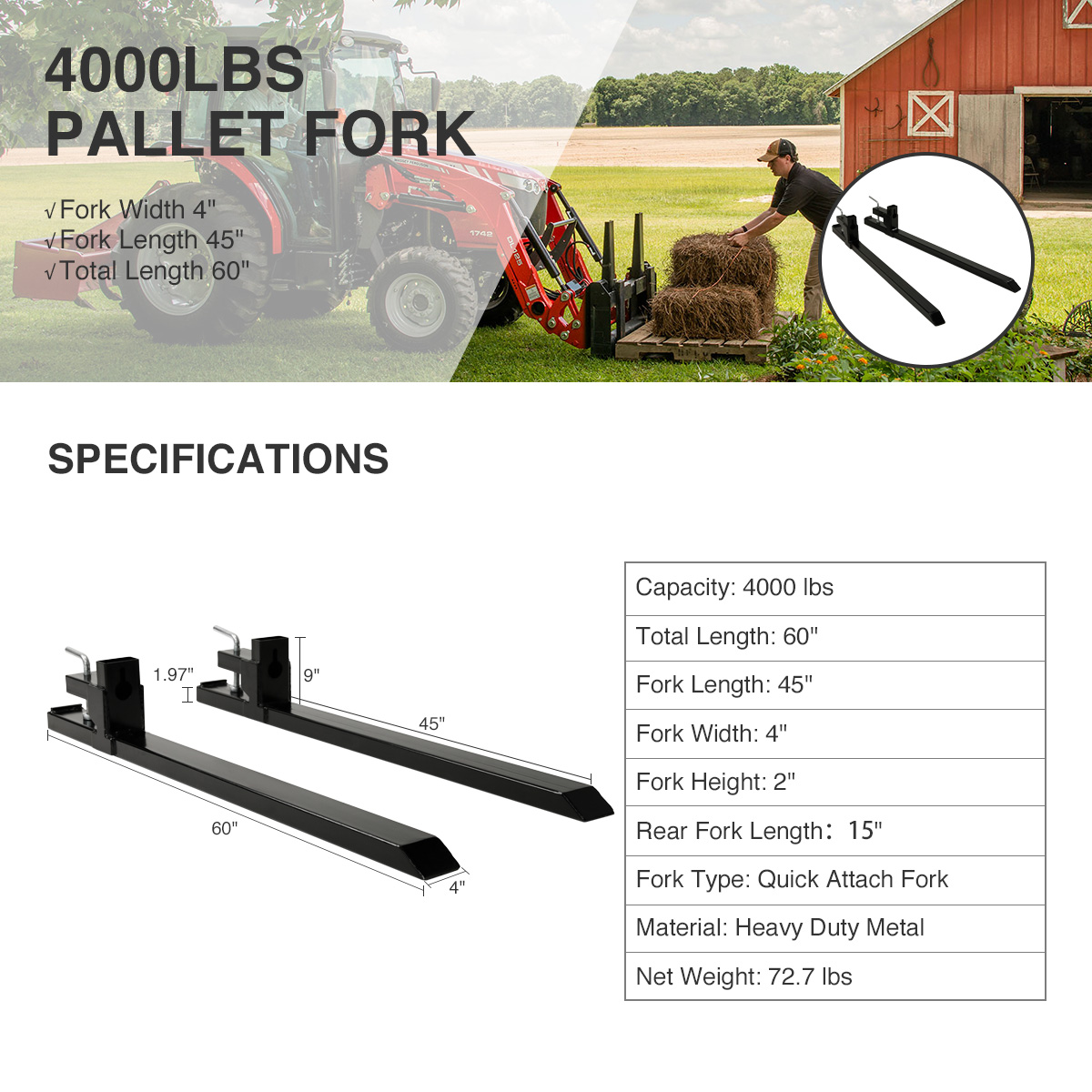 Купить Вилы Preenex Clamp on Pallet Forklift Tractor Attachment 43 4000lb Backhoe For Bucket