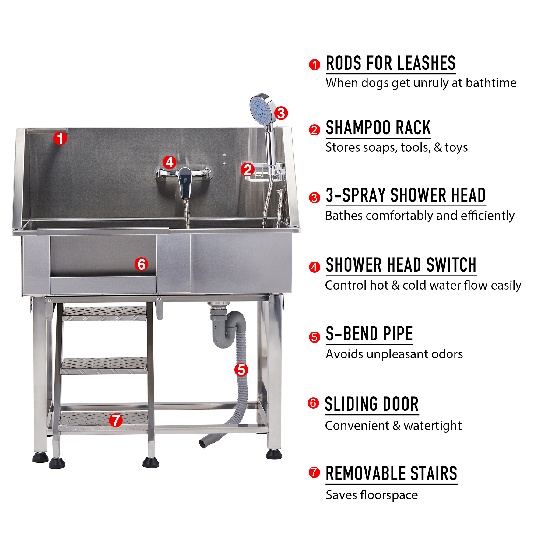 34'' 50" Stainless Steel Dog Grooming Bath Tub Grooming Tubs for Dogs