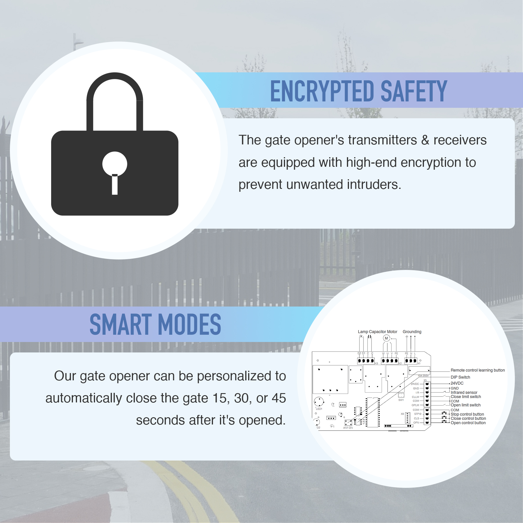 Smart Sliding Gate Opener with Remote Control Infrared Sensors 1800lb 40ft 380W