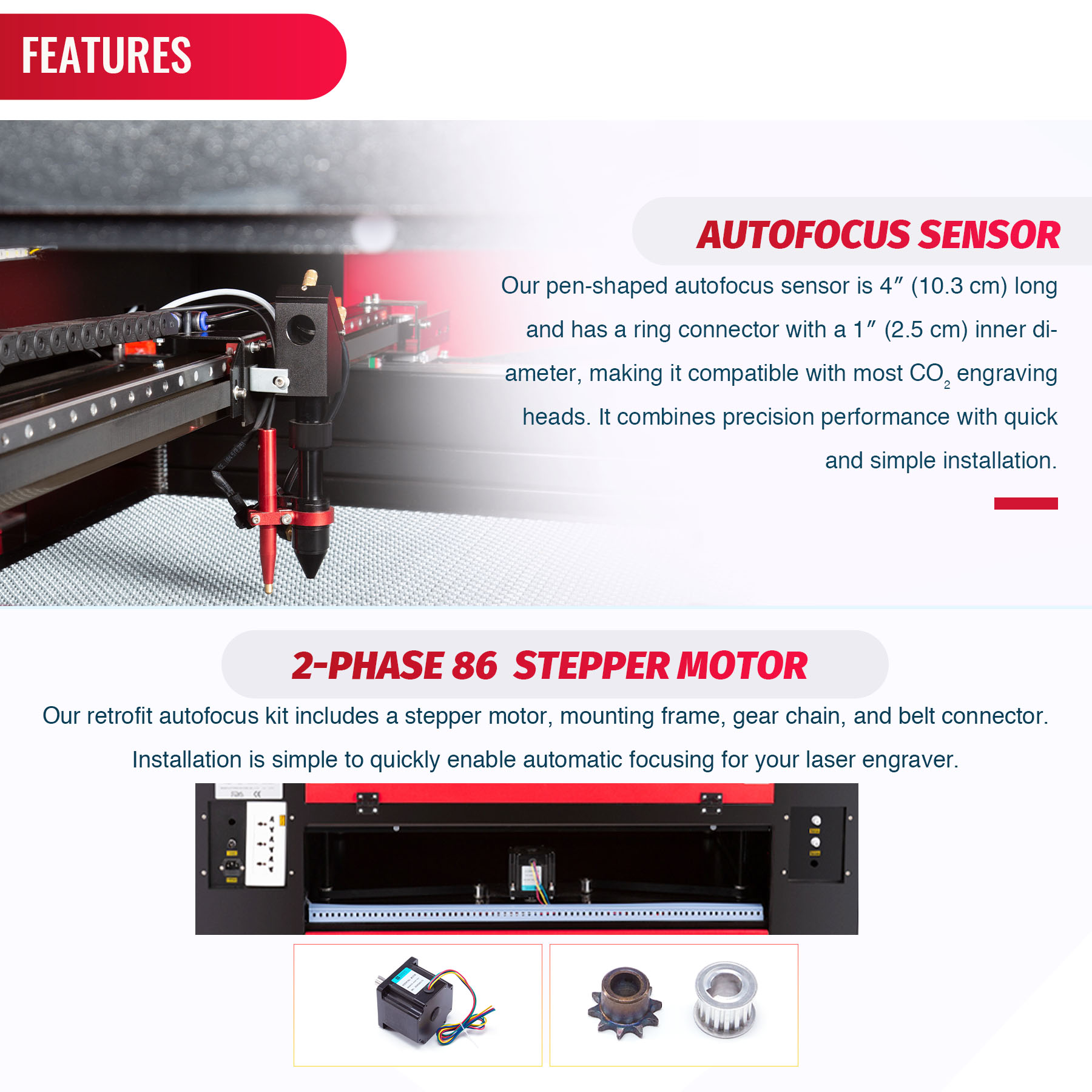 OMTech Autofocus Kit for 60W 80W 100W CO2 Laser Cutter
